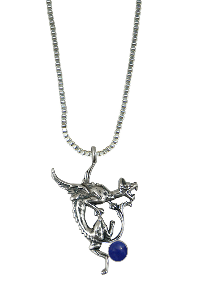 Sterling Silver Screaming Dragon Pendant With Lapis Lazuli